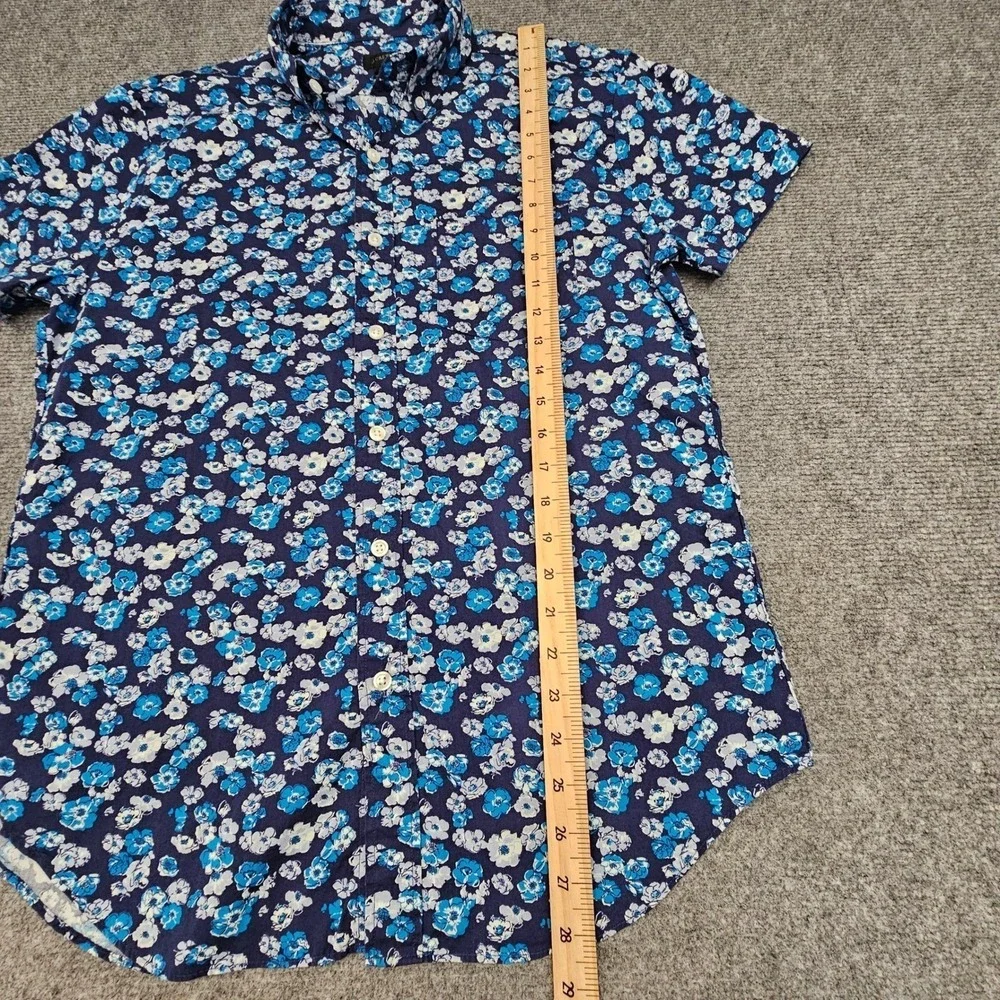 J. Crew Button Down Shirt Mens Medium M Blue Floral Short Sleeve A4776‎